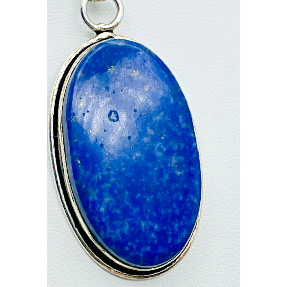 Lapis Lazuli Pendant Sterling Silver Necklace 24" Box Chain 925 Blue Gemstone - Picture 4 of 13